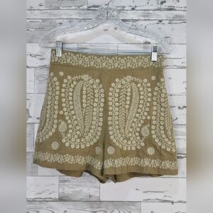 Zara Womens Embroidered High Waist Short Medium Taupe